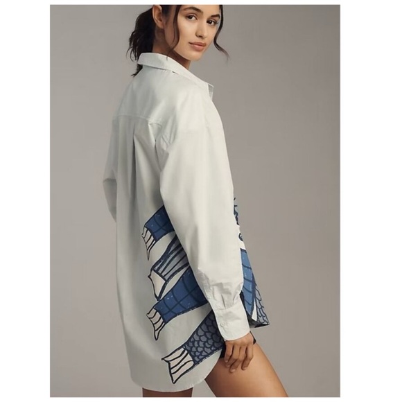 NWT Anthropo Maeve The Bennet Buttondown Shirt Fish Print Novelty Edition, S - Picture 3 of 14